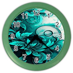 Turquoise Flower Background Color Wall Clock by artworkshop