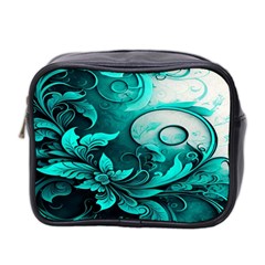 Turquoise Flower Background Mini Toiletries Bag (Two Sides)