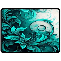 Turquoise Flower Background One Side Fleece Blanket (Large)