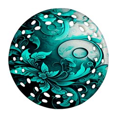 Turquoise Flower Background Ornament (Round Filigree)