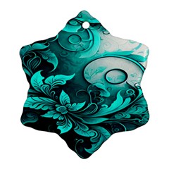 Turquoise Flower Background Snowflake Ornament (Two Sides)