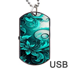 Turquoise Flower Background Dog Tag USB Flash (Two Sides)