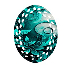 Turquoise Flower Background Ornament (Oval Filigree)