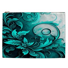 Turquoise Flower Background Cosmetic Bag (XXL)