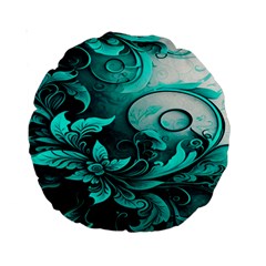 Turquoise Flower Background Standard 15  Premium Round Cushions