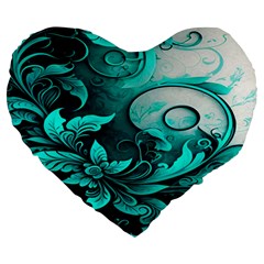 Turquoise Flower Background Large 19  Premium Heart Shape Cushions