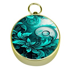 Turquoise Flower Background Gold Compasses