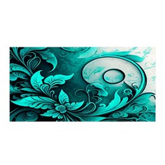 Turquoise Flower Background Satin Wrap 35  x 70 