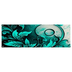 Turquoise Flower Background Banner and Sign 12  x 4 