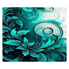 Turquoise Flower Background One Side Premium Plush Fleece Blanket (Small)