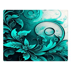 Turquoise Flower Background One Side Premium Plush Fleece Blanket (Large)