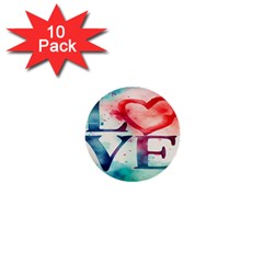 Valentines Day Heart Watercolor Background 1  Mini Buttons (10 Pack)  by artworkshop