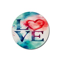 Valentines Day Heart Watercolor Background Rubber Coaster (round) by artworkshop