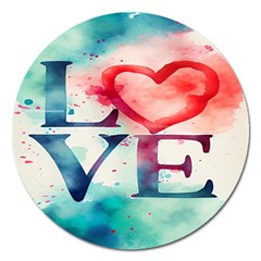 Valentines Day Heart Watercolor Background Magnet 5  (round) by artworkshop