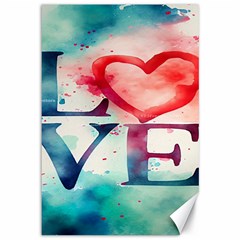 Valentines Day Heart Watercolor Background Canvas 12  X 18  by artworkshop