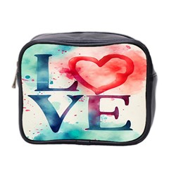 Valentines Day Heart Watercolor Background Mini Toiletries Bag (two Sides) by artworkshop