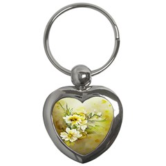 Watercolor Yellow And-white Flower Background Key Chain (heart) by artworkshop