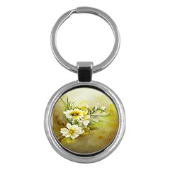 Watercolor Yellow And-white Flower Background Key Chain (round) by artworkshop