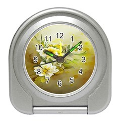 Watercolor Yellow And-white Flower Background Travel Alarm Clock by artworkshop