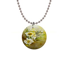 Watercolor Yellow And-white Flower Background 1  Button Necklace by artworkshop