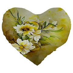 Watercolor Yellow And-white Flower Background Large 19  Premium Heart Shape Cushions