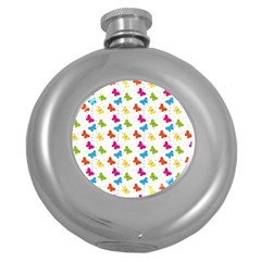 Butterfly Pattern Design Wallpaper Background Round Hip Flask (5 Oz)