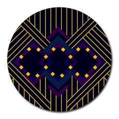 Line Square Pattern Violet Blue Yellow Design Round Mousepad