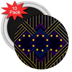 Line Square Pattern Violet Blue Yellow Design 3  Magnets (10 Pack) 