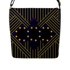 Line Square Pattern Violet Blue Yellow Design Flap Closure Messenger Bag (l)