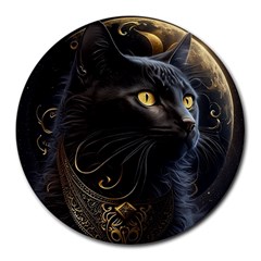 Ai Generated Cat Moon Feline Cute Round Mousepad