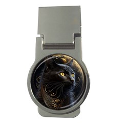 Ai Generated Cat Moon Feline Cute Money Clips (round)  by Ravend