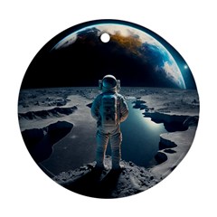 Ai Generated Space Astronaut Universe Moon Earth Round Ornament (two Sides) by Ravend