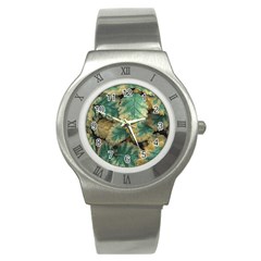 Colored Close Up Plants Leaves Pattern Stainless Steel Watch by dflcprintsclothing