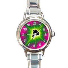 Fractal Art Math Abstract Artwork Pink Magenta Round Italian Charm Watch