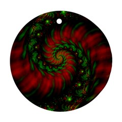 Fractal Green Red Spiral Happiness Vortex Spin Round Ornament (two Sides) by Ravend