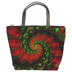 Fractal Green Red Spiral Happiness Vortex Spin Bucket Bag by Ravend
