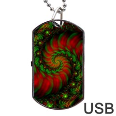 Fractal Green Red Spiral Happiness Vortex Spin Dog Tag Usb Flash (one Side)