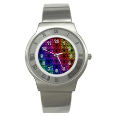 Rainbow Grid Form Abstract Background Graphic Stainless Steel Watch