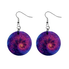 Fractal Fractals Spiral Vortex Blue Dark Art Mini Button Earrings by Ravend