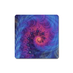 Fractal Fractals Spiral Vortex Blue Dark Art Square Magnet