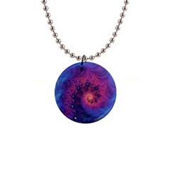 Fractal Fractals Spiral Vortex Blue Dark Art 1  Button Necklace