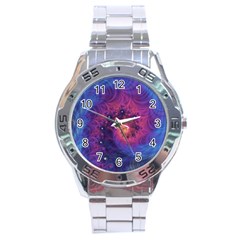 Fractal Fractals Spiral Vortex Blue Dark Art Stainless Steel Analogue Watch