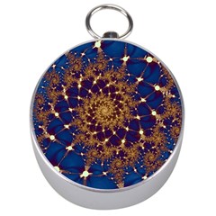 Fractal Spiral Art Pattern Blue Design Silver Compasses