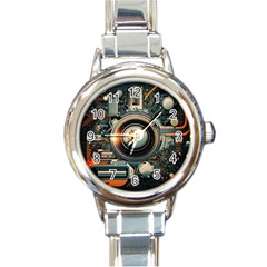 Illustrations Technology Robot Internet Processor Round Italian Charm Watch by Ravend