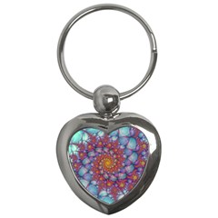 Fractals Abstract Art Cyan Spiral Vortex Pattern Key Chain (heart)