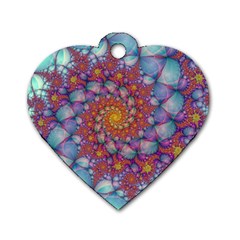 Fractals Abstract Art Cyan Spiral Vortex Pattern Dog Tag Heart (two Sides) by Ravend