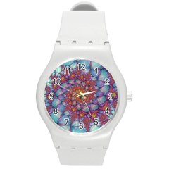 Fractals Abstract Art Cyan Spiral Vortex Pattern Round Plastic Sport Watch (m) by Ravend