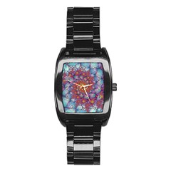 Fractals Abstract Art Cyan Spiral Vortex Pattern Stainless Steel Barrel Watch by Ravend