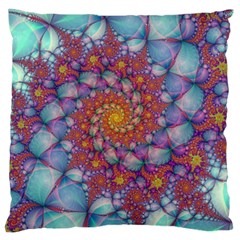 Fractals Abstract Art Cyan Spiral Vortex Pattern Large Premium Plush Fleece Cushion Case (two Sides) by Ravend