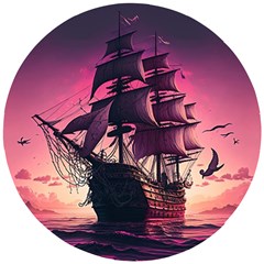 Ship Pirate Adventure Landscape Ocean Sun Heaven Wooden Puzzle Round by danenraven